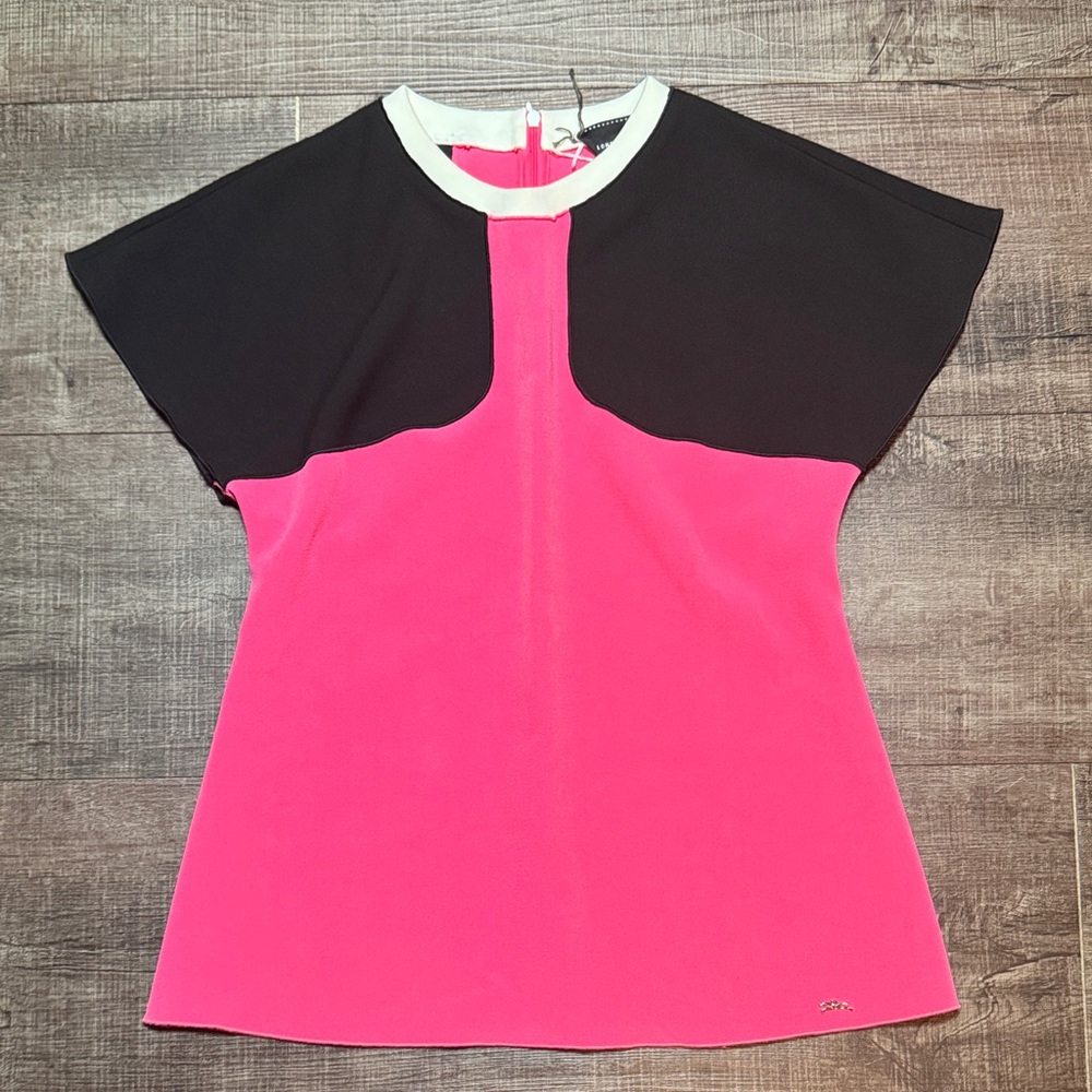 NWOT Longchamp Black and Pink Short Sleeve Top
